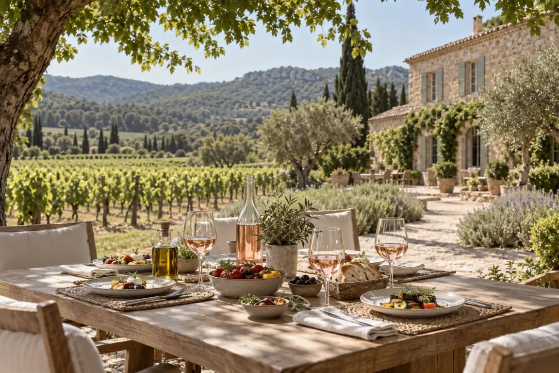Restaurant dans un domaine viticole du Var avec terrasse au milieu des vignes