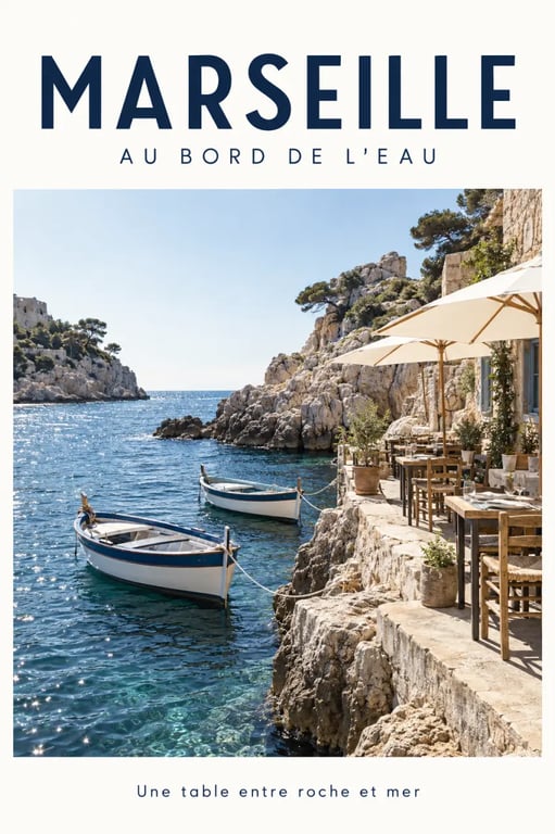 Restaurant avec vue Marseille dans une calanque avec rochers et barques