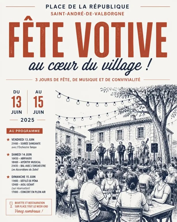Ambiance festive et repas de quartier lors d'une fête votive dans le Gard