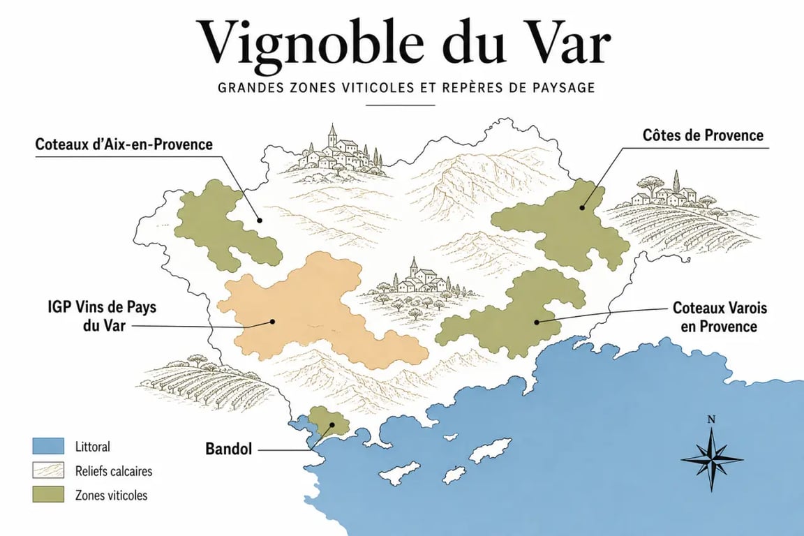 Carte éditoriale des vins du Var et de leurs principales appellations