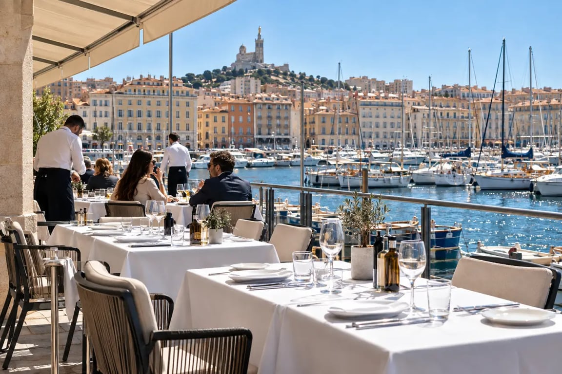 Restaurant avec vue Marseille sur le Vieux-Port et ses bateaux