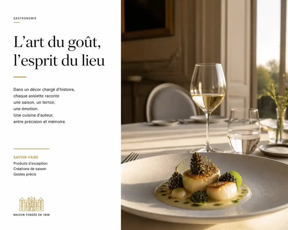Table dressée dans un hôtel restaurant gastronomique avec cuisine d'auteur
