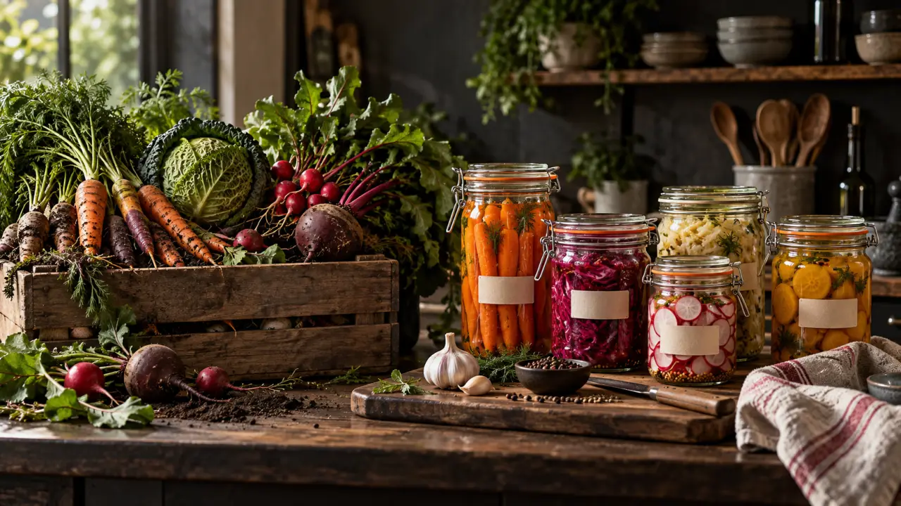 Légumes locaux préparés pour une fermentation en bocal