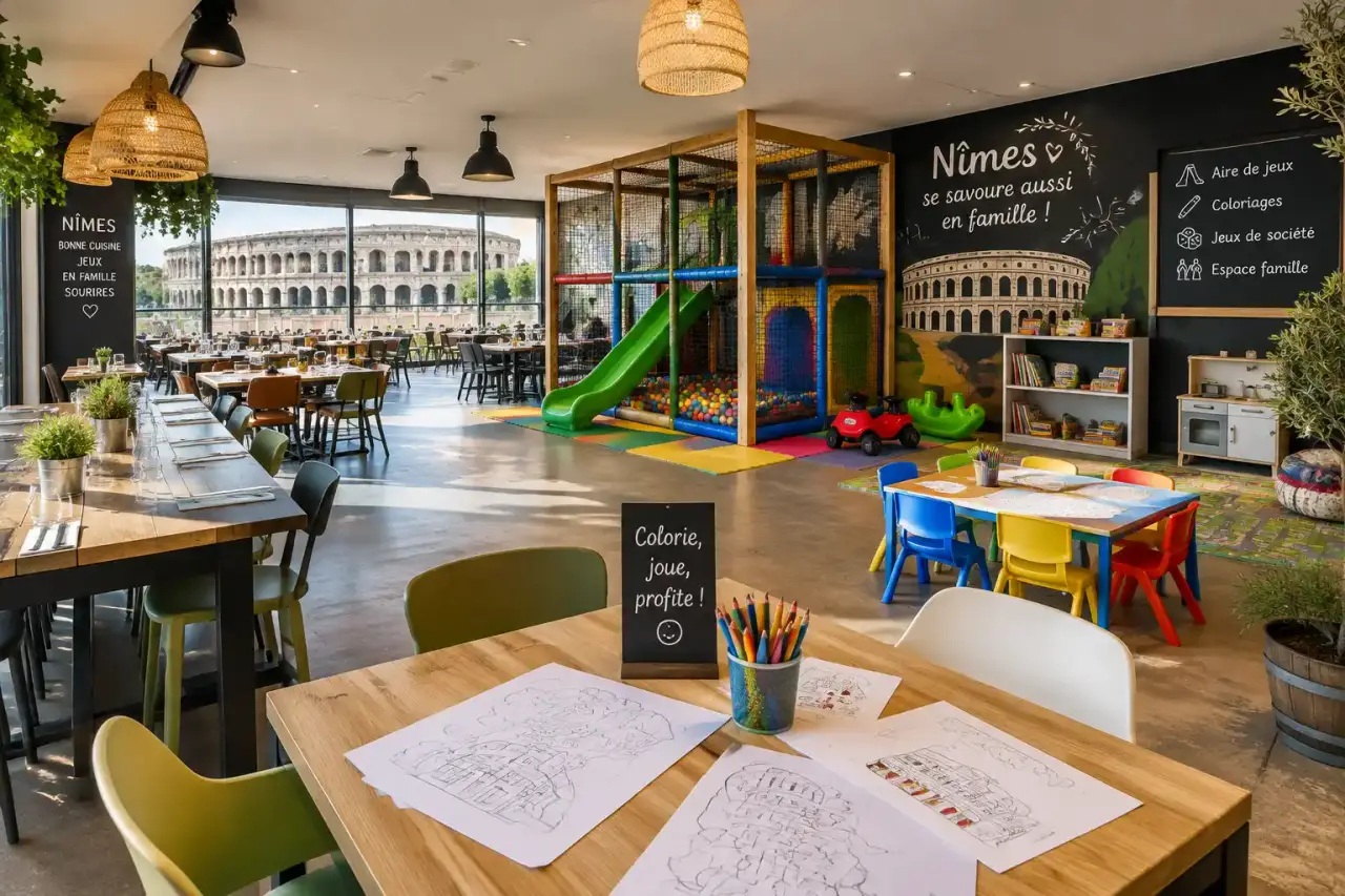 Restaurant avec espace jeux à Nîmes : aire de jeux, coloriage ou équipement familial ?